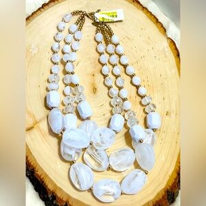 Natasha white 3 tier necklace gold tone NWT